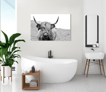 Black and white highland bison framed Canvas Print, Contemporary Wall Decor,Abstract Wall Art, Animals Wall Art