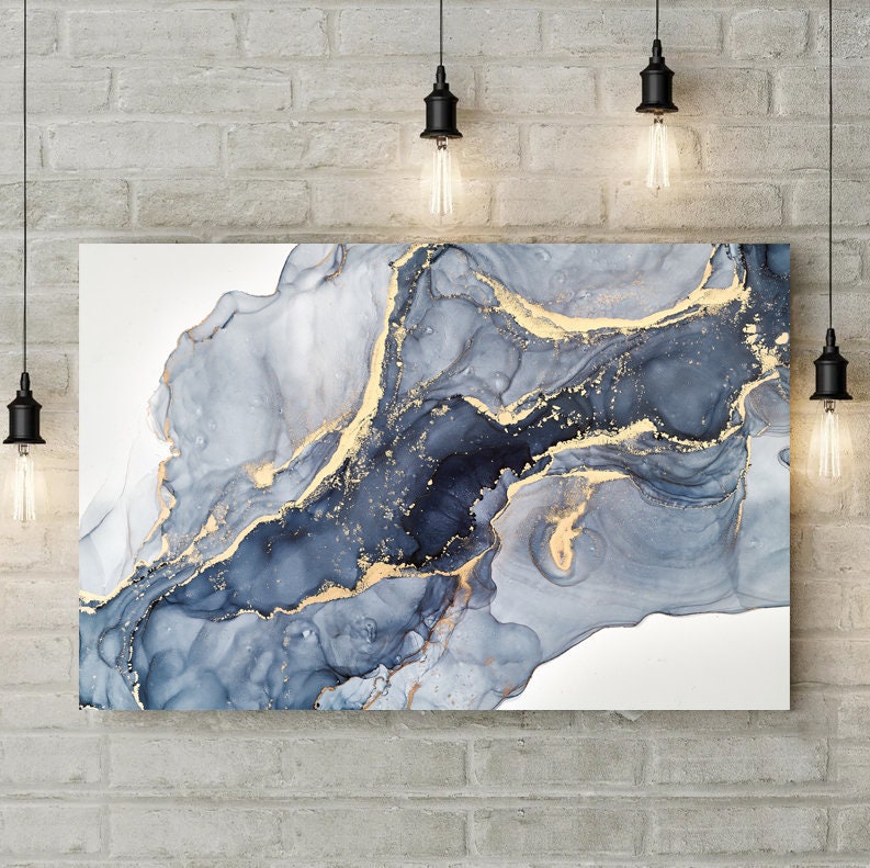 Abstract fluid art painting Contemporary Art Decor Abstract Wall Art Blue Canvas Print Home Decor Marble Wall Decor,Marble Canvas Print