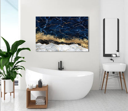 Blue Gold Marble Canvas , Large Wall Art, Marble Canvas, Contemporary Art，Abstract Marble Canvas Wall Art, Luxury Blue Gold Marble Canvas