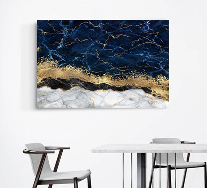 Blue Gold Marble Canvas , Large Wall Art, Marble Canvas, Contemporary Art，Abstract Marble Canvas Wall Art, Luxury Blue Gold Marble Canvas