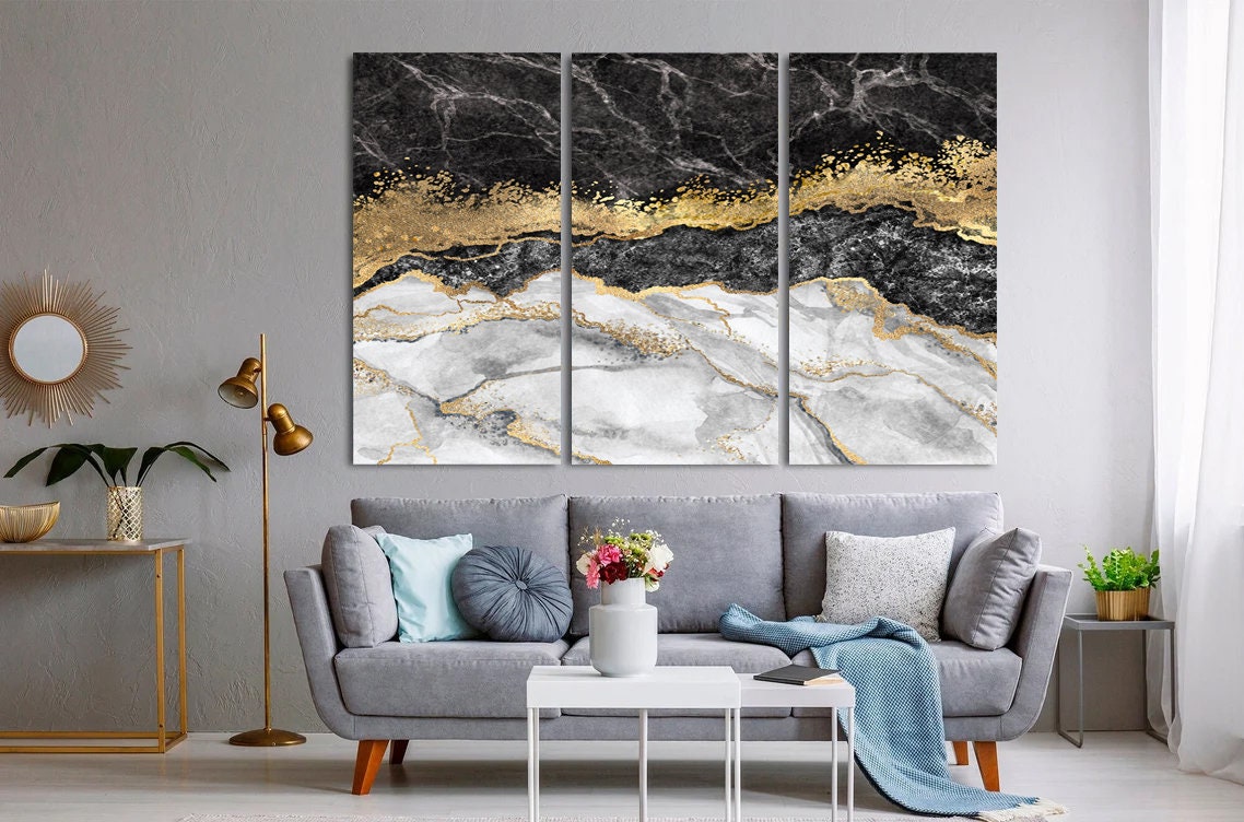 Grey Gold Marble Canvas , Large Wall Art, Marble Canvas, Contemporary Art，Abstract Marble Canvas Wall Art, Marble Home Decor