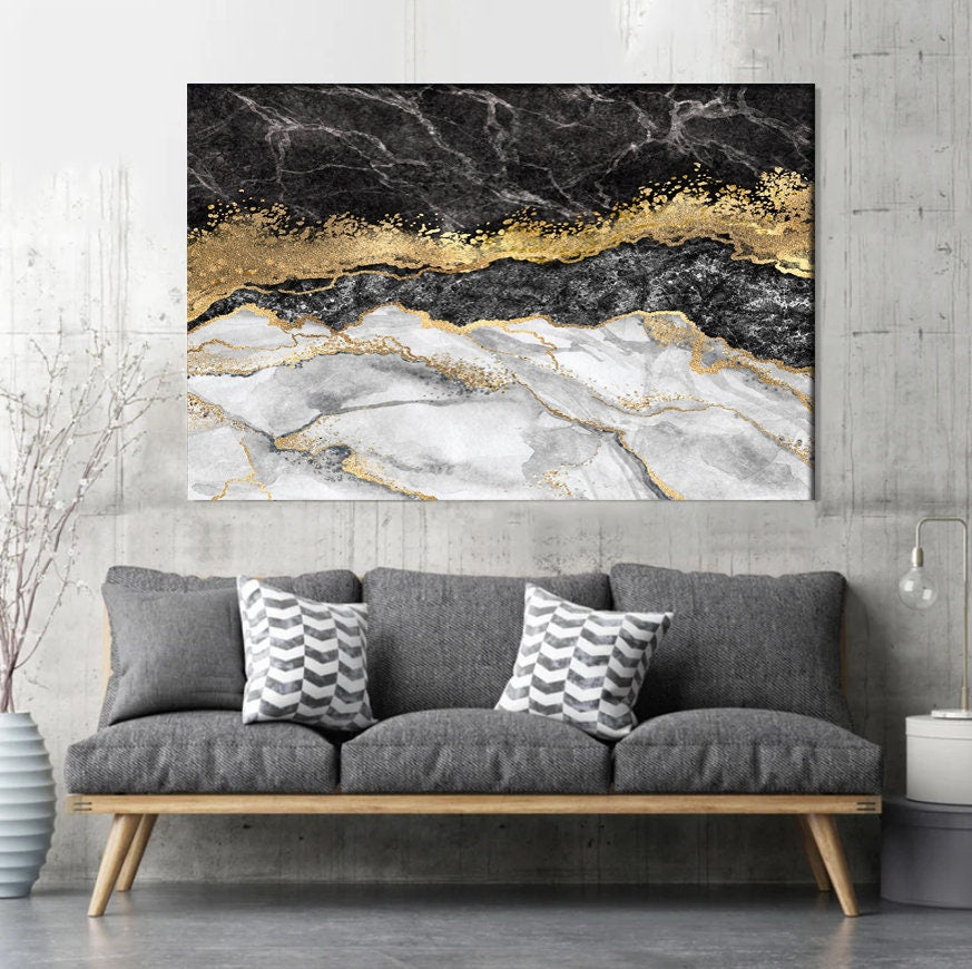 Grey Gold Marble Canvas , Large Wall Art, Marble Canvas, Contemporary Art，Abstract Marble Canvas Wall Art, Marble Home Decor