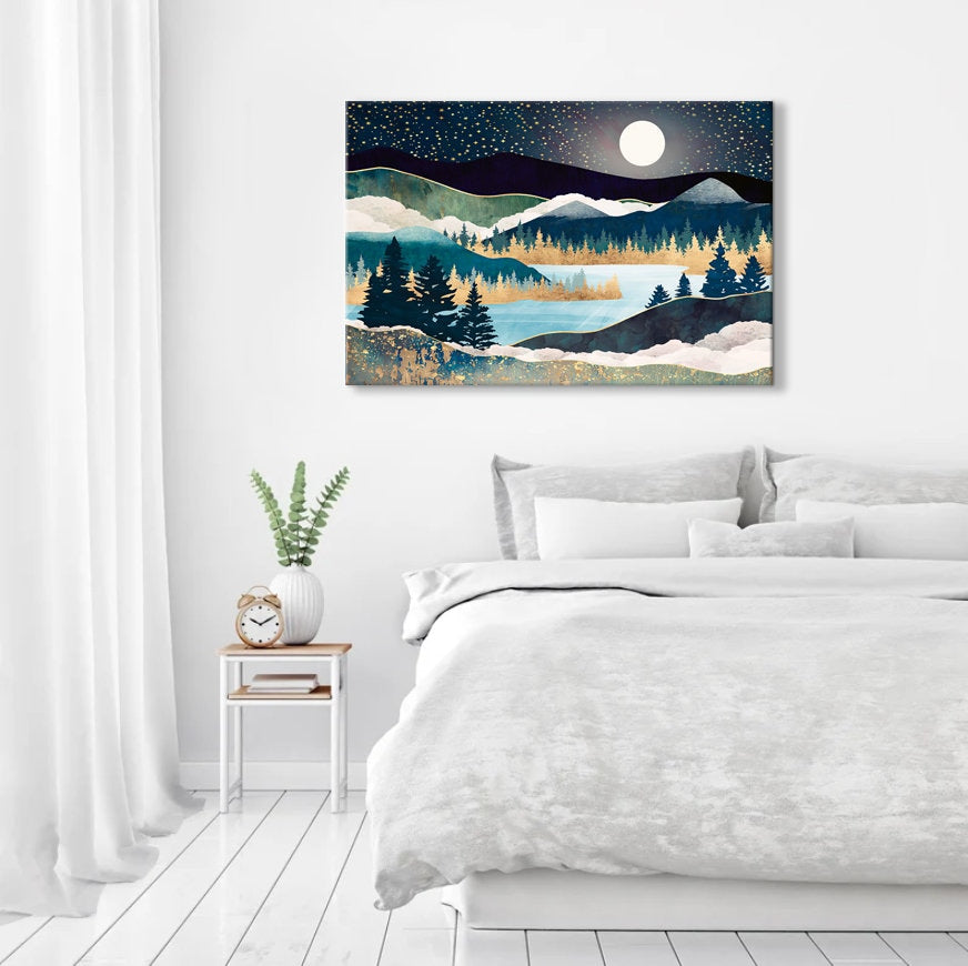 Starry Sky Canvas Wall Art Landscape Poster Nature lake art Large Wall Art Home Decor