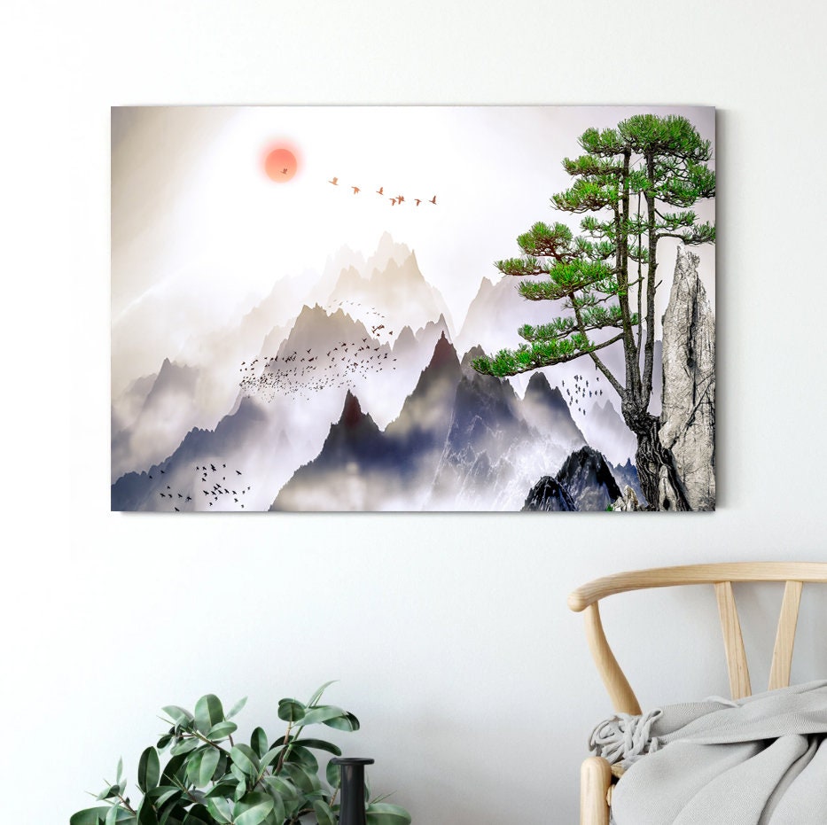 Japanese wall art Mountain print art Mountain canvas art home decor Asian wall decor Large Wall Art Home Decor