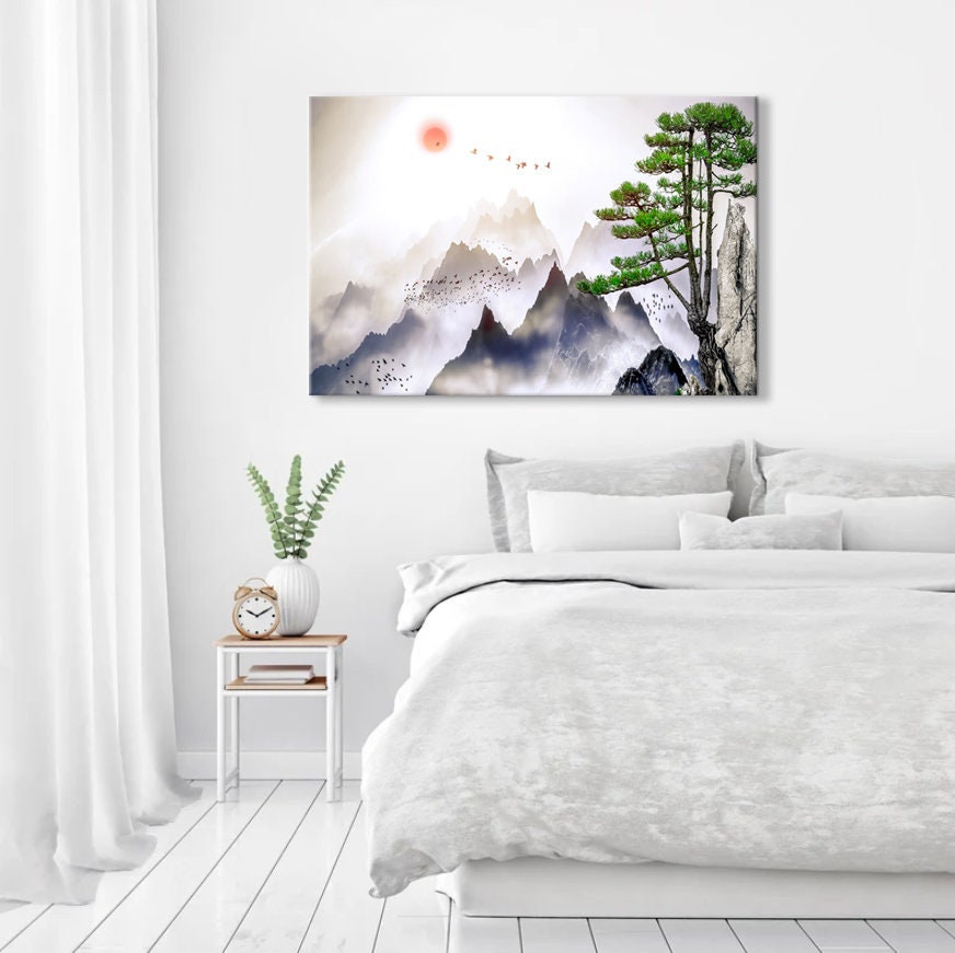 Japanese wall art Mountain print art Mountain canvas art home decor Asian wall decor Large Wall Art Home Decor