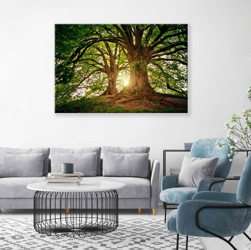 Trees in the forest canvas wall art Big oak trees canvas Large tree wall art nature print Tree Branch wall art Old tree wall art