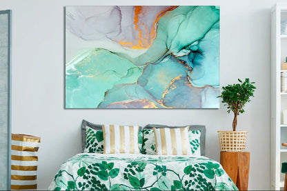 Extra Large Wall Art Teal Marble Artwork Ready to Hang Canvas Print, Modern Art,Marble Wall Art, Living Room Canvas