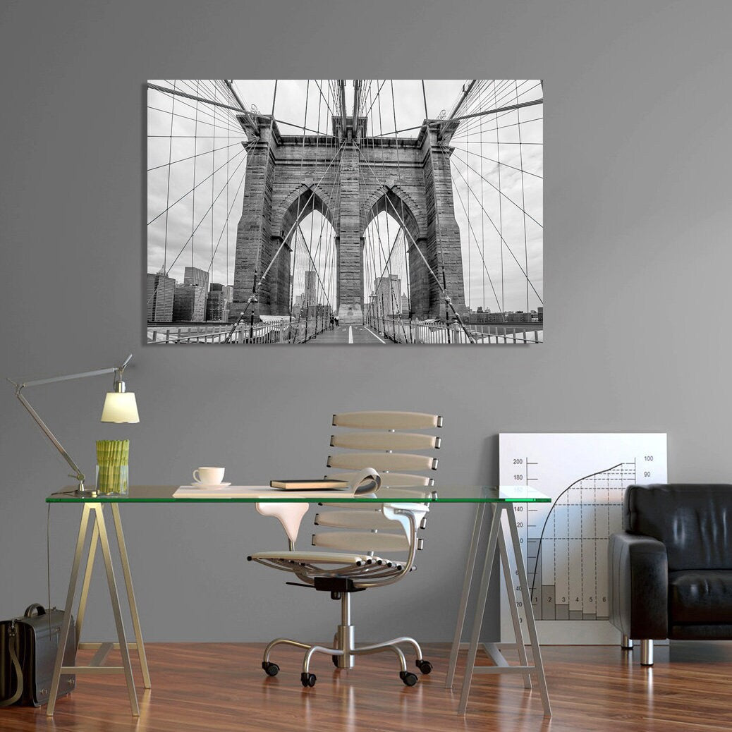 Brooklyn bridge in new york Wall Art landscape Canvas Print Hang Canvas Print Modish Painting Decor American City Black and White