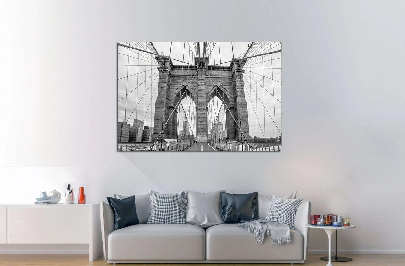 Brooklyn bridge in new york Wall Art landscape Canvas Print Hang Canvas Print Modish Painting Decor American City Black and White