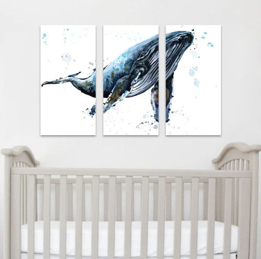 watercolor Humpback whale art Ocean Animal Prints, Nautical Nursery Art Ocean Nursery Print Ocean Wall Art Canvas Modern Nautical Home Decor