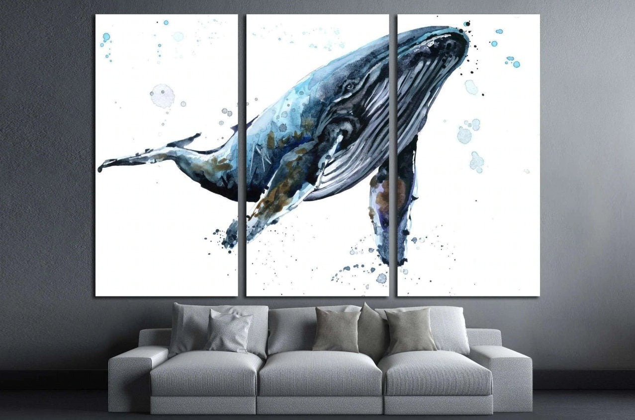 watercolor Humpback whale art Ocean Animal Prints, Nautical Nursery Art Ocean Nursery Print Ocean Wall Art Canvas Modern Nautical Home Decor