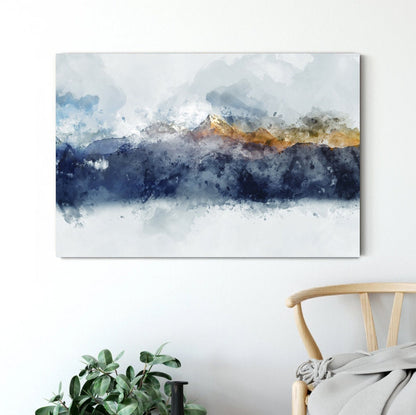 Abstract Mountain Canvas Wall Art Print, Abstract Landscape Art Blue Painting, Abstract mountain ranges，Framed Canvas Artwork for Walls