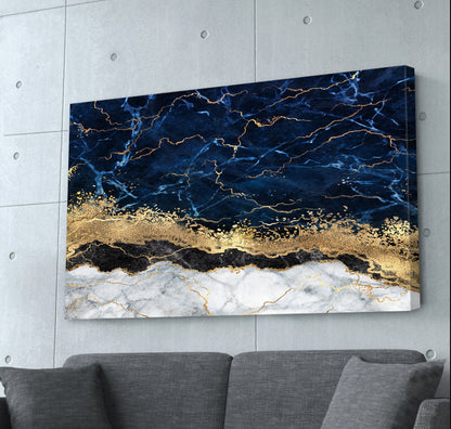 Blue Gold Marble Canvas , Large Wall Art, Marble Canvas, Contemporary Art，Abstract Marble Canvas Wall Art, Luxury Blue Gold Marble Canvas