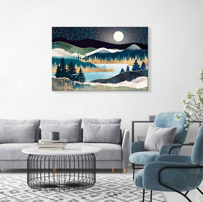 Starry Sky Canvas Wall Art Landscape Poster Nature lake art Large Wall Art Home Decor