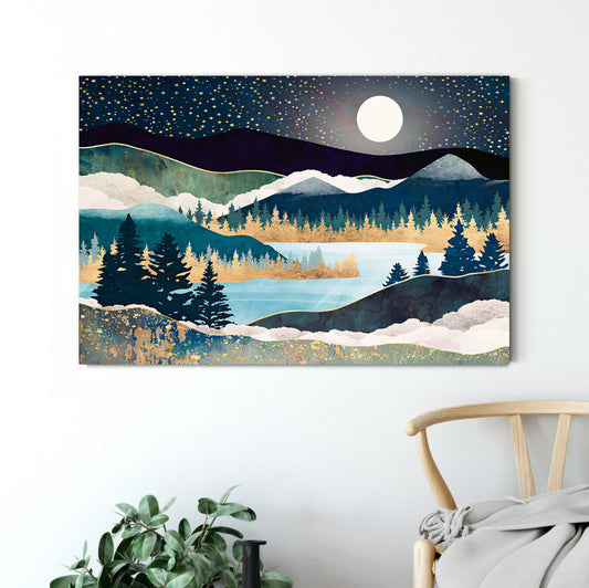 Starry Sky Canvas Wall Art Landscape Poster Nature lake art Large Wall Art Home Decor