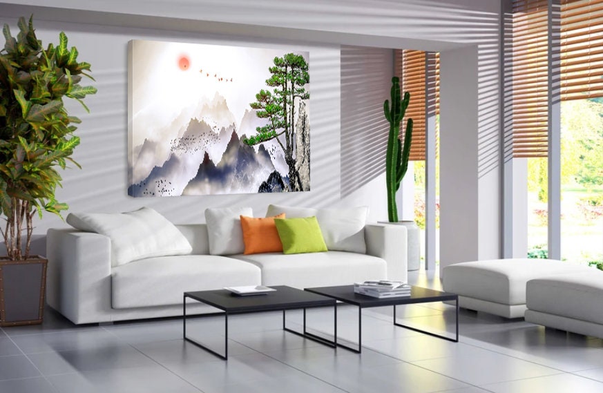 Japanese wall art Mountain print art Mountain canvas art home decor Asian wall decor Large Wall Art Home Decor