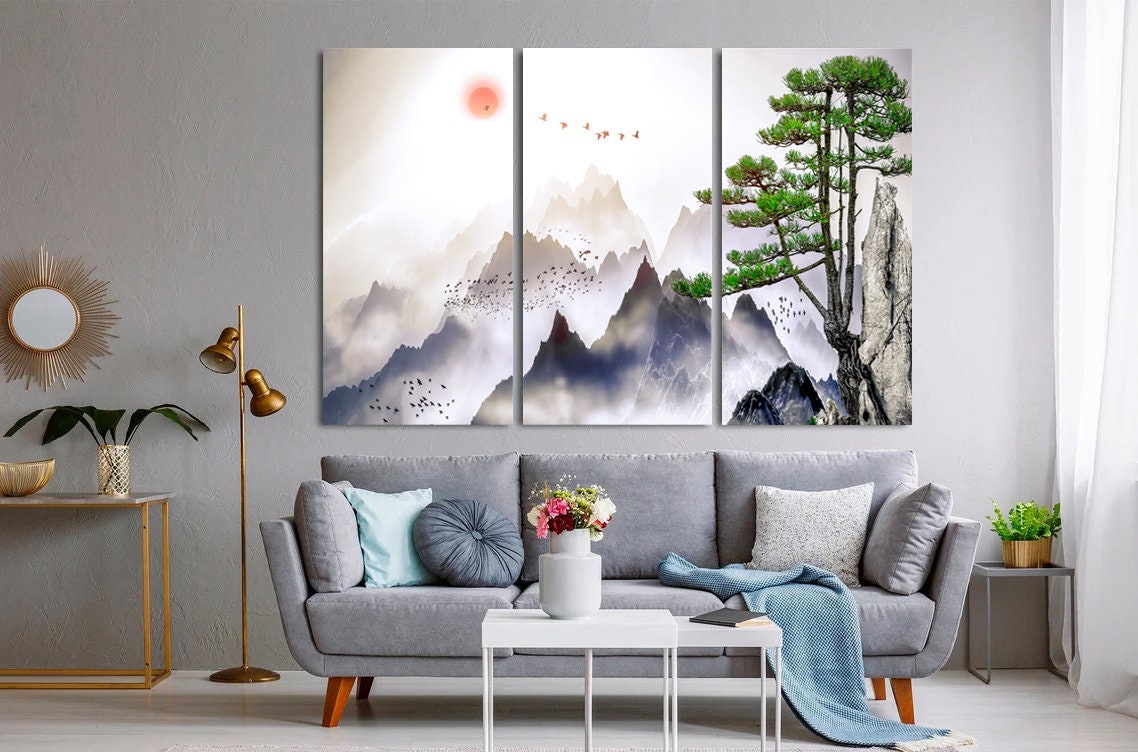 Japanese wall art Mountain print art Mountain canvas art home decor Asian wall decor Large Wall Art Home Decor