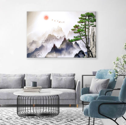 Japanese wall art Mountain print art Mountain canvas art home decor Asian wall decor Large Wall Art Home Decor