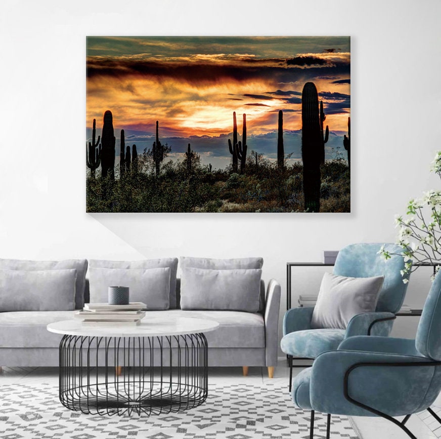 Sonoran Desert Sunset Canvas Landscape Art wall decor Arizona Sunset Canvas Print Wall Art Canvas Multiple Size scenic Silhouette wall decor