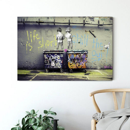 Banksy Life is Short Canvas, Street Graffiti Table Art, Banksy Canvas,Home Decor Wall Art, Wall Art Canvas