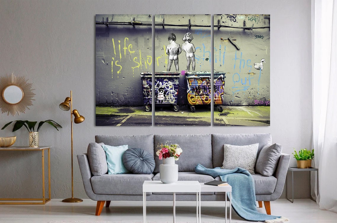 Banksy Life is Short Canvas, Street Graffiti Table Art, Banksy Canvas,Home Decor Wall Art, Wall Art Canvas