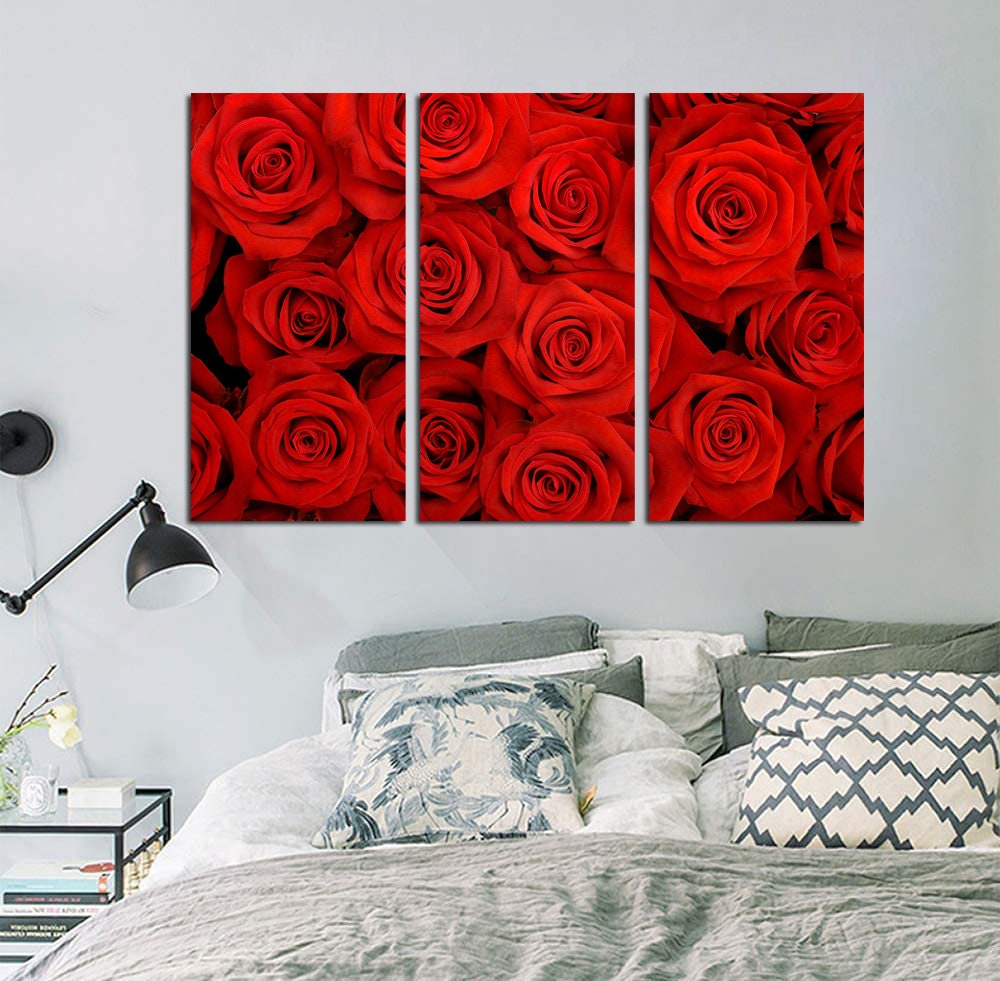 Big bunch of red roses wall art Red roses Flowers wall decor canvas Floral decor Flowers poster Roses poster Red flowers art