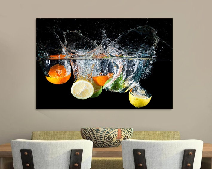 Fruit Water Splash Oranges Food Kitchen canvas print Kitchen wall decor Cooking Kitchen CANVAS WALL ART Picture Print