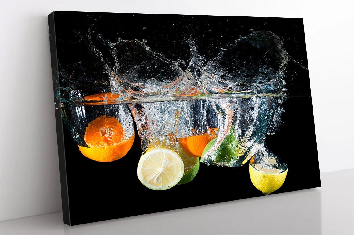 Fruit Water Splash Oranges Food Kitchen canvas print Kitchen wall decor Cooking Kitchen CANVAS WALL ART Picture Print