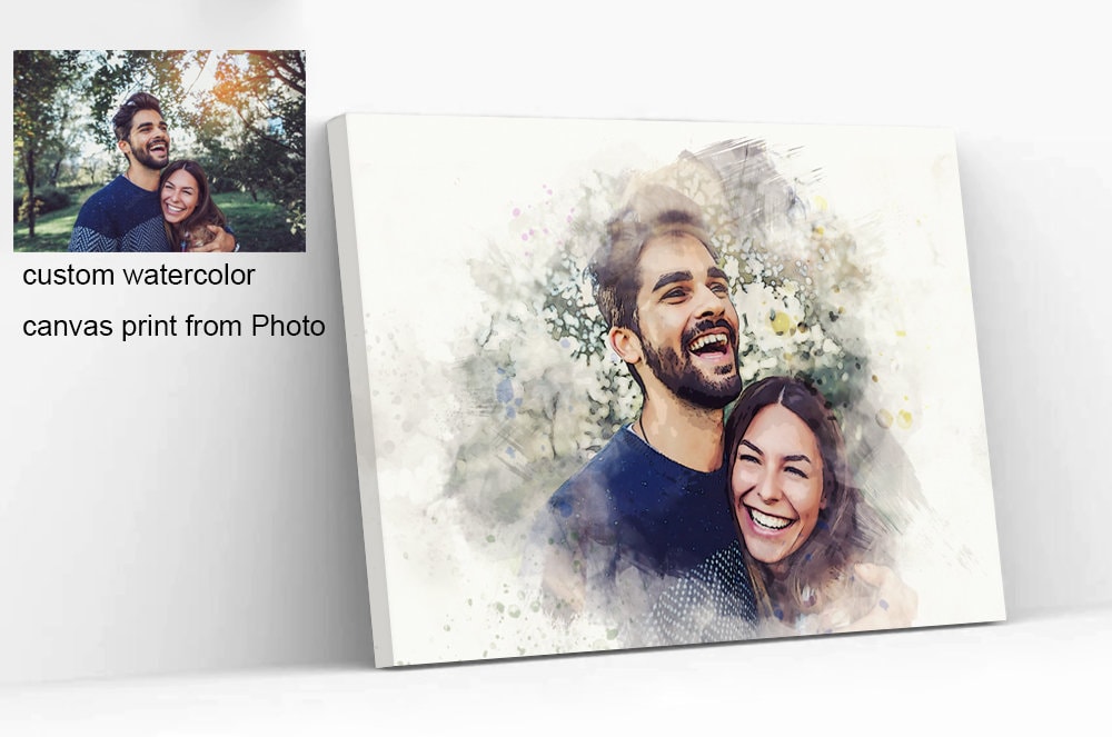 Custom Watercolor Portrait From Photo, Personalized Canvas From Photo, Canvas Print,Gift for Him,Gift for Couple,Room Decor,Digital Artwork