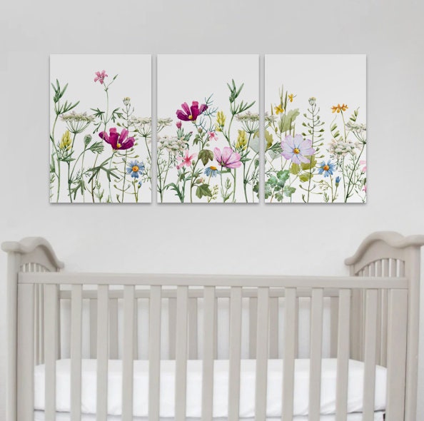 Watercolor Wildflowers Wall Art Canvas Print, Art Print, Modern Decor, Wildflower Print, Home & Living