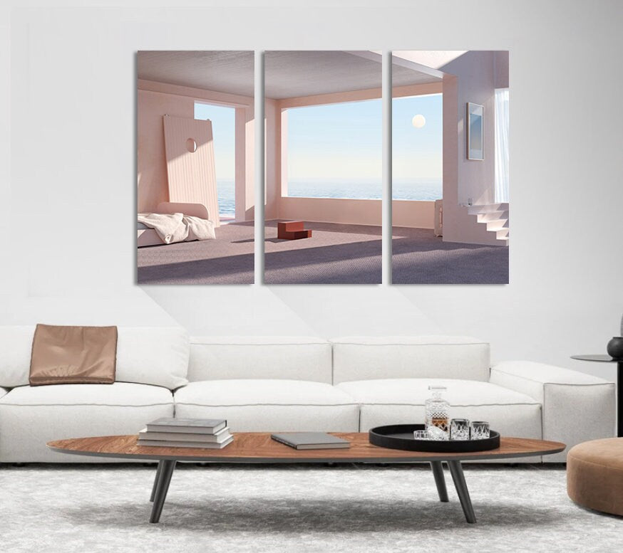 Large Sky And Sea Painting living room canvas art, beach house Wall Decor, architectural landscape Decor, CANVAS READY to Hang