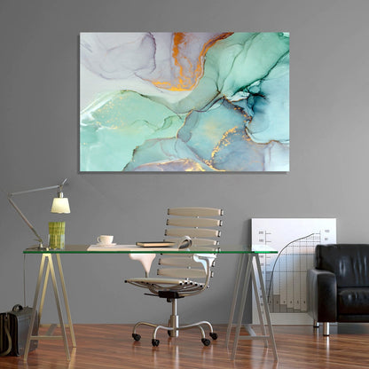 Extra Large Wall Art Teal Marble Artwork Ready to Hang Canvas Print, Modern Art,Marble Wall Art, Living Room Canvas