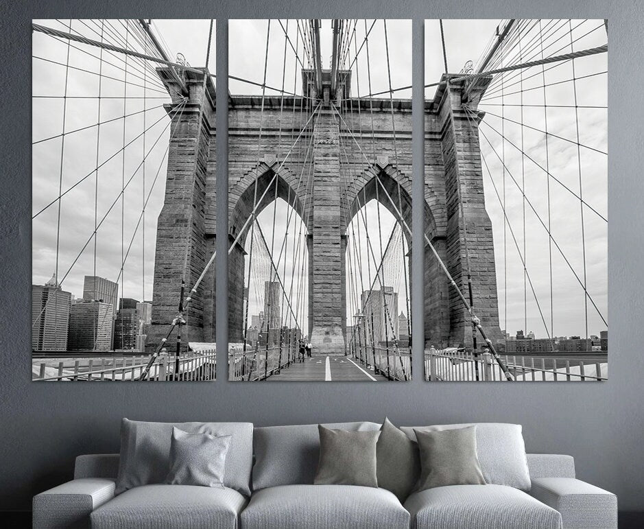 Brooklyn bridge in new york Wall Art landscape Canvas Print Hang Canvas Print Modish Painting Decor American City Black and White