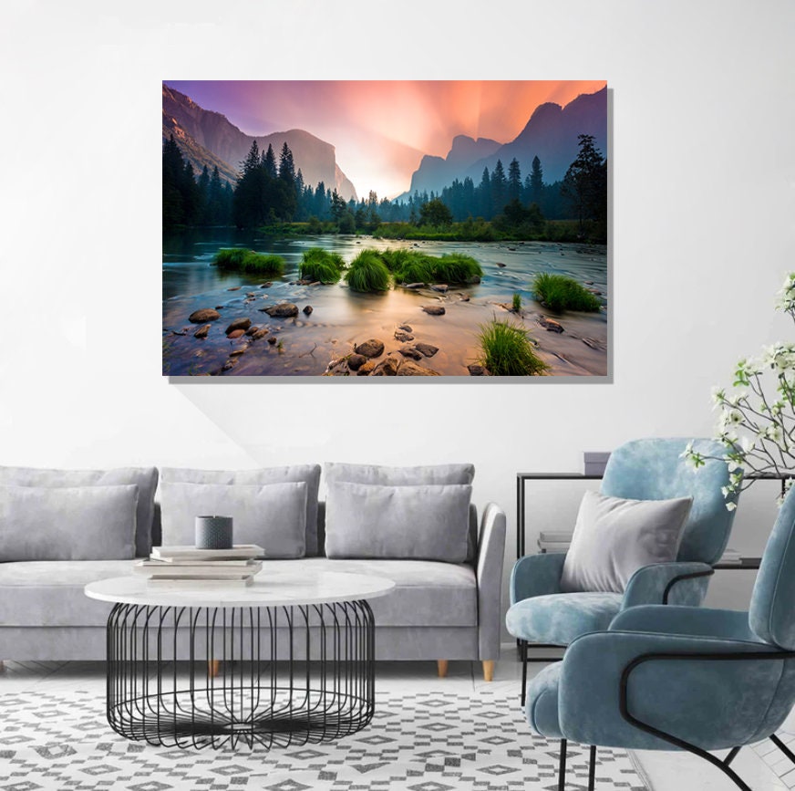 Yosemite canvas wall art Colorful nature wall art River canvas art Large Canvas Wall Art El Capitan National Park Nature Decor