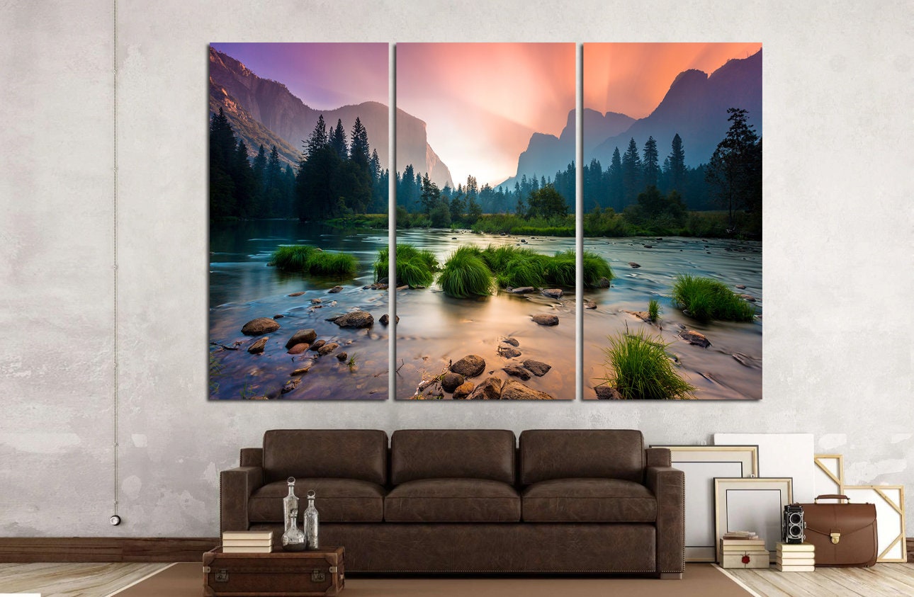 Yosemite canvas wall art Colorful nature wall art River canvas art Large Canvas Wall Art El Capitan National Park Nature Decor