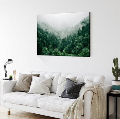 Green Forest Nature Scenery Photography Canvas Print Modern Living Room decor Foggy mountain forest Poster Print Forest wall art Tree art