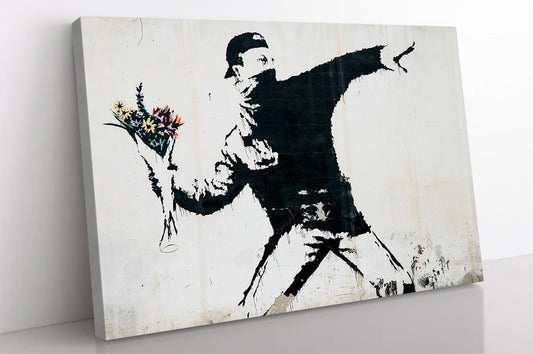 Banksy Art, Throwing Flowers Street Art, Banksy Décor, Banksy Print, Street Art Decor, Graffiti Art, Banksy Flower Bomber Canvas wall decor