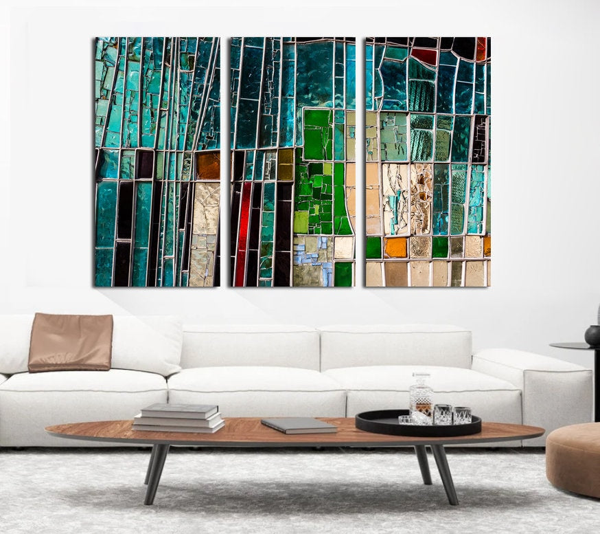 Abstract wall art canvas,Large canvas art for living room,Mosaic canvas,Colorful window on canvas, Canvas wall art, Modern canvas art