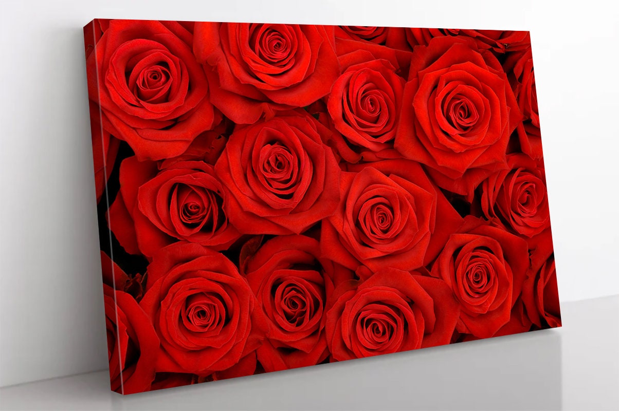 Big bunch of red roses wall art Red roses Flowers wall decor canvas Floral decor Flowers poster Roses poster Red flowers art