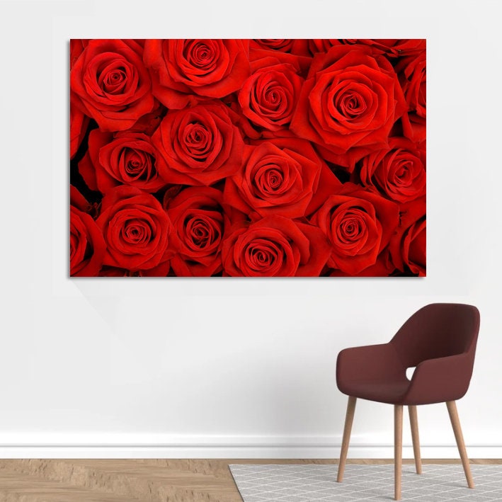 Big bunch of red roses wall art Red roses Flowers wall decor canvas Floral decor Flowers poster Roses poster Red flowers art