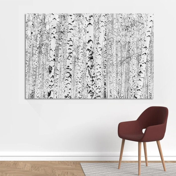 Birch Forest Poster,Forest Canvas Wall Art,Forest Black and White Landscape Print Art,Extra Large Canvas Wall and Home Decor,Modern Wall Art