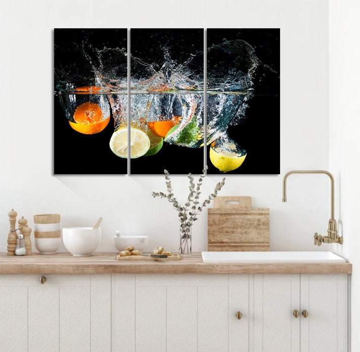 Fruit Water Splash Oranges Food Kitchen canvas print Kitchen wall decor Cooking Kitchen CANVAS WALL ART Picture Print