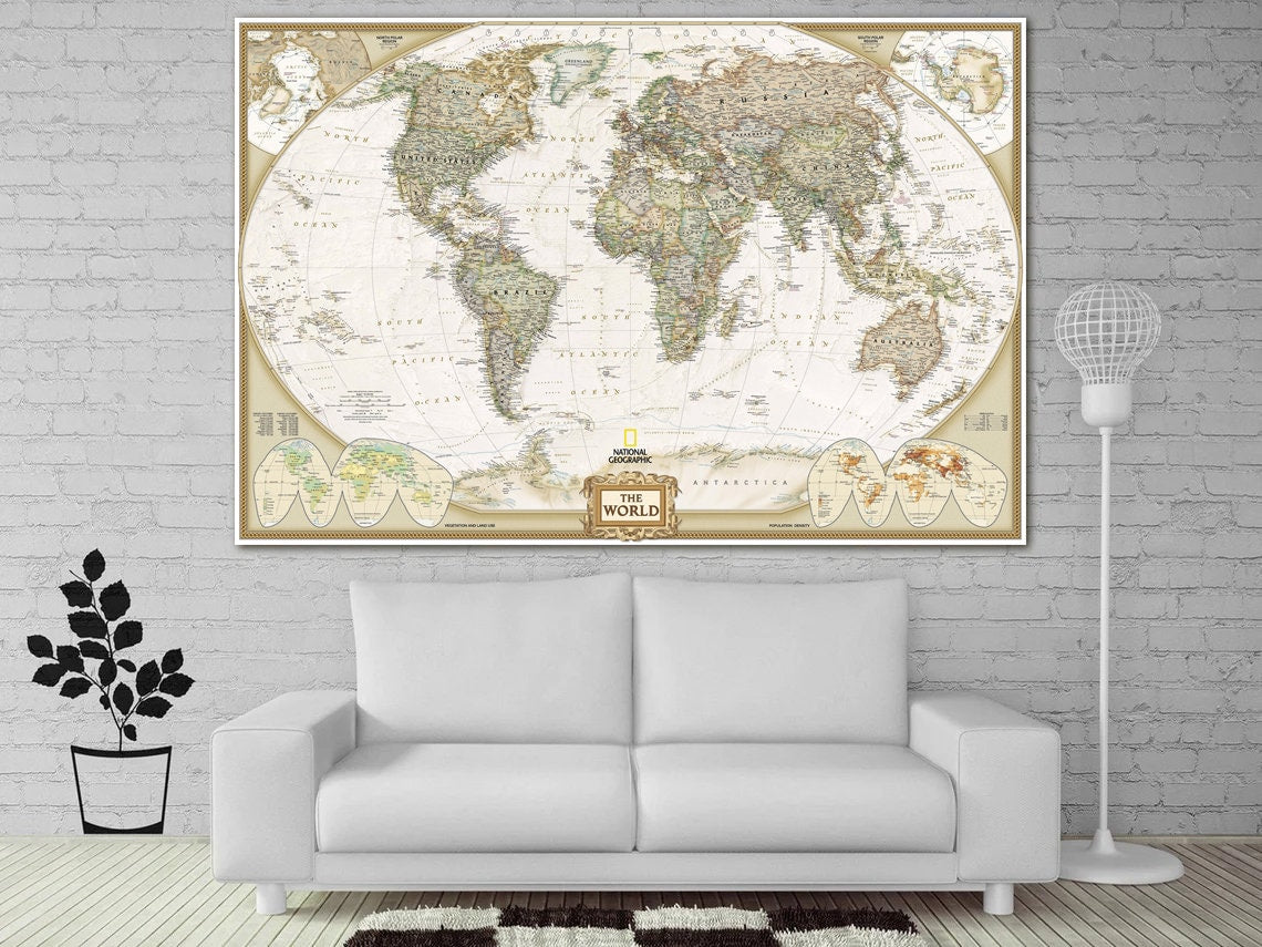 Map canvas poster print map watercolor world map vintage europe center world map map canvas wall art