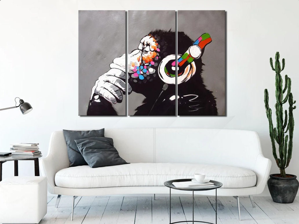 Banksy Dj Monkey Wall Art,Banksy Art,Banksy Print, Graffiti Art,Canvas wall decor,Monkey Canvas