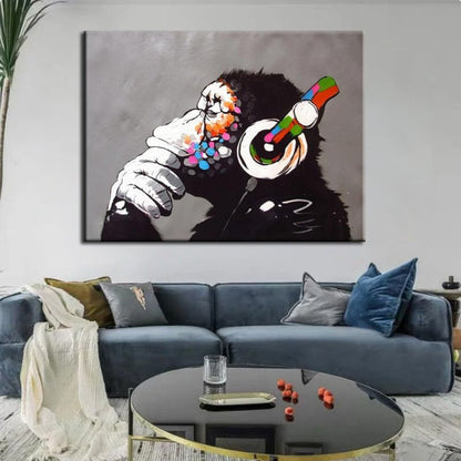 Banksy Dj Monkey Wall Art,Banksy Art,Banksy Print, Graffiti Art,Canvas wall decor,Monkey Canvas