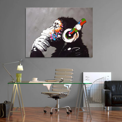 Banksy Dj Monkey Wall Art,Banksy Art,Banksy Print, Graffiti Art,Canvas wall decor,Monkey Canvas