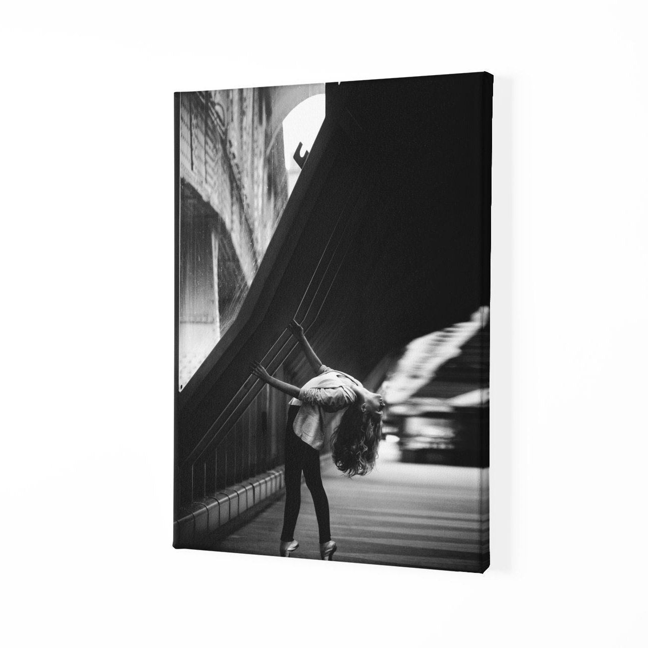 Bridge pose feel free wall Art, black and white photo, canvas print over wood frame, bedroom, office, living room wall decoration