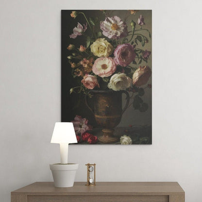 Vintage flower bouquet vase wall Art, vintage style photo, canvas print over wood frame, bedroom, office, living room wall decoration