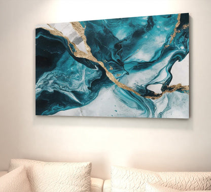 Blue Marble with mix of gold Print Canvas, Elegant Wall Art Decor, Abstract Canvas Print, Marble Canvas Art, Marble wall art, ready to hang