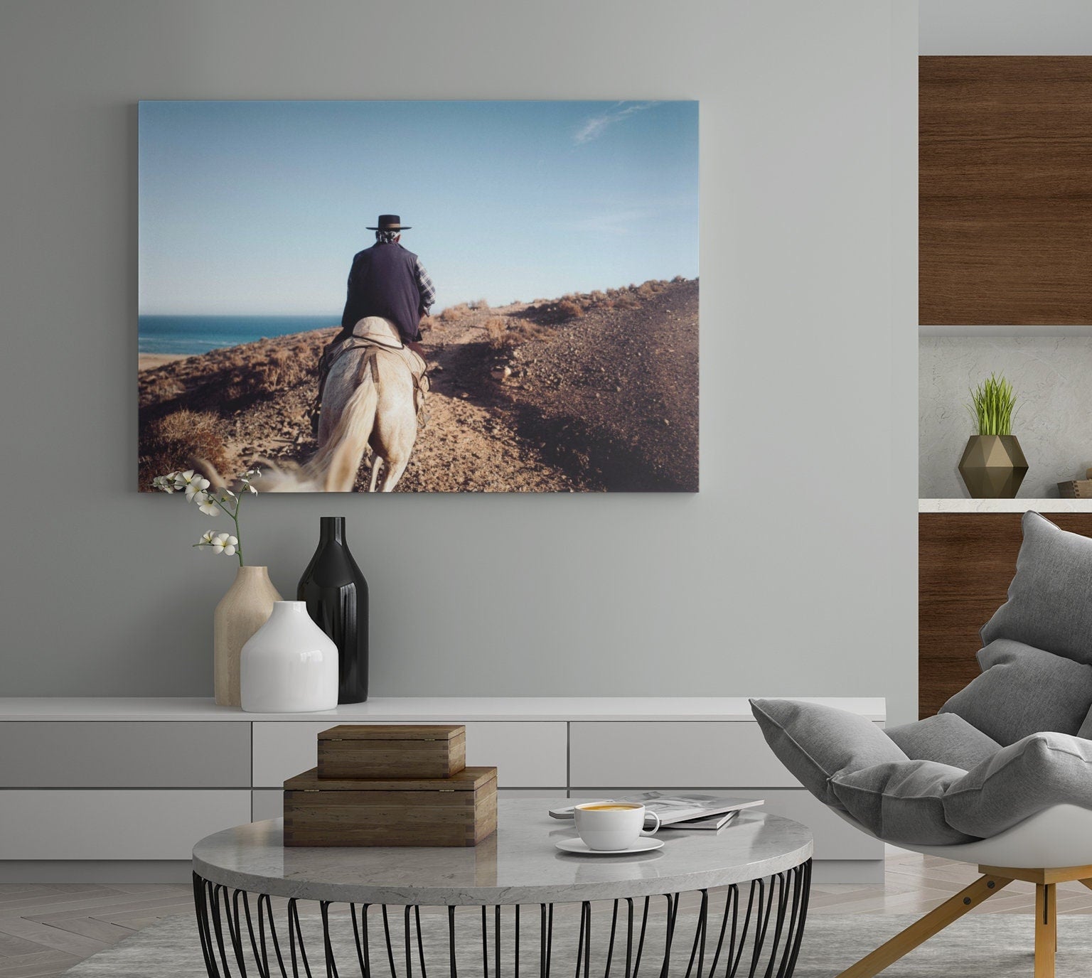 Horse Riding Canvas print framed, Living room, bedroom wall art, nature view picture, canvas over wood frame, high resolution